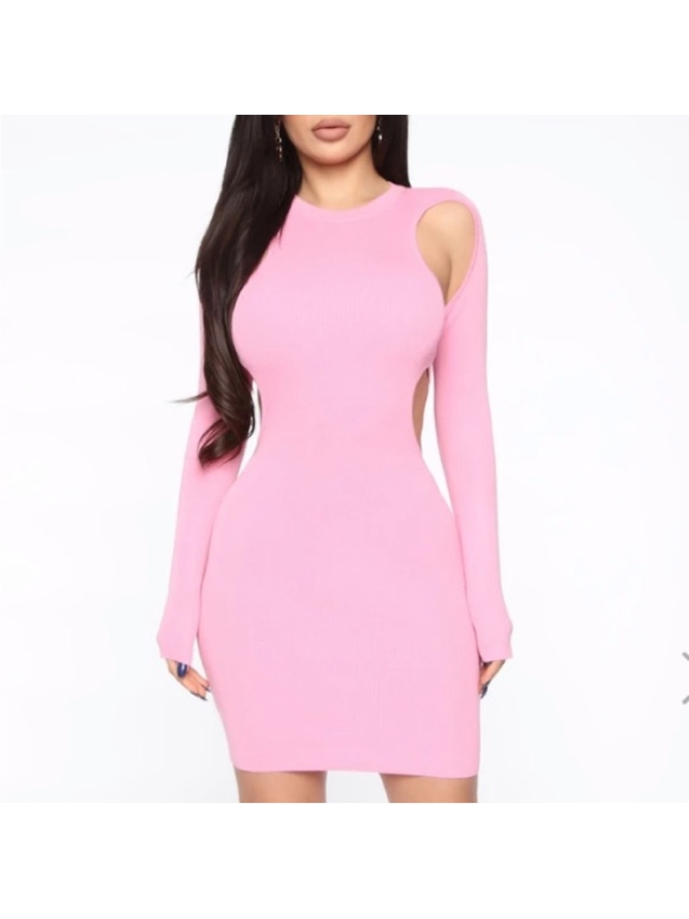Fashion Nova Pink Cutout Long-Sleeve Bodycon Mini